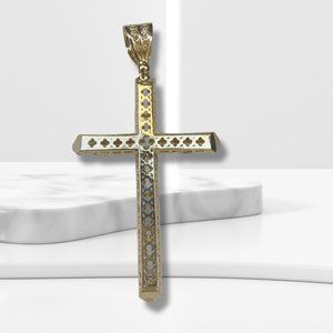 14K Gold Cross Pendant Large Cross Women Cross Gift Fine Silver Jew…